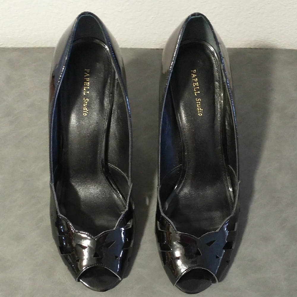Papell Studio Black Peep Toe Heels